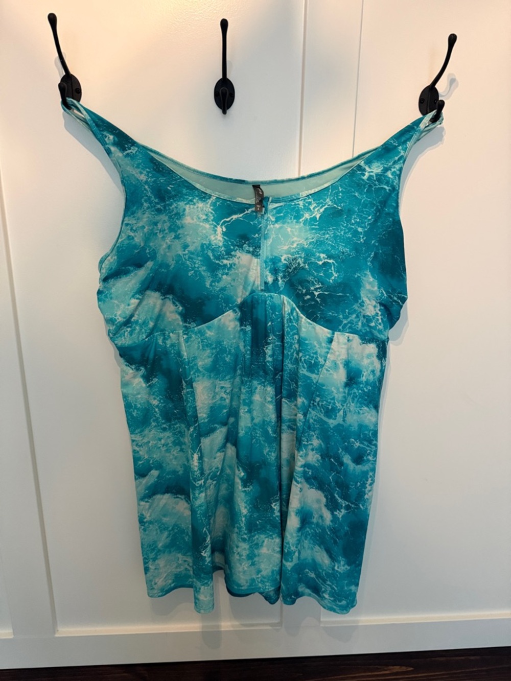 Torrid Blue Ocean-Print long swim dress one piece w/ attached shorts underneath